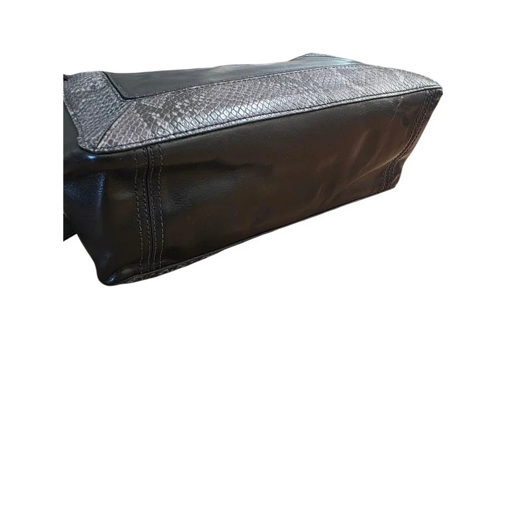 Cole Haan Black Leather Snakeskin Embossed Large Shoulder‎ Bag Gold Turn Lock